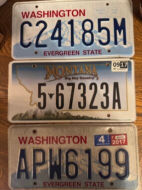Set of 3 Aluminum State Vehicle License Plates Washington & Montana for upcycle